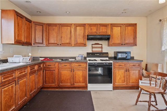 kitchen featuring white range and sink