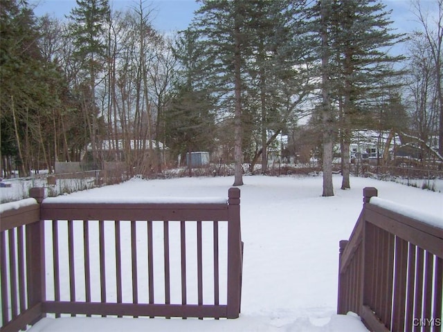 view of yard covered in snow