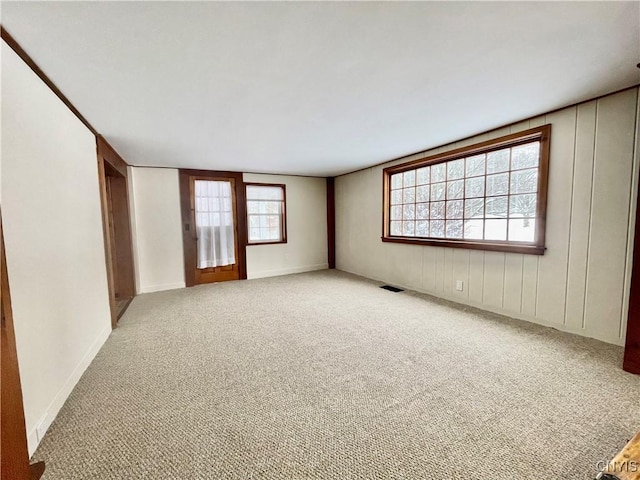 spare room featuring light carpet and plenty of natural light