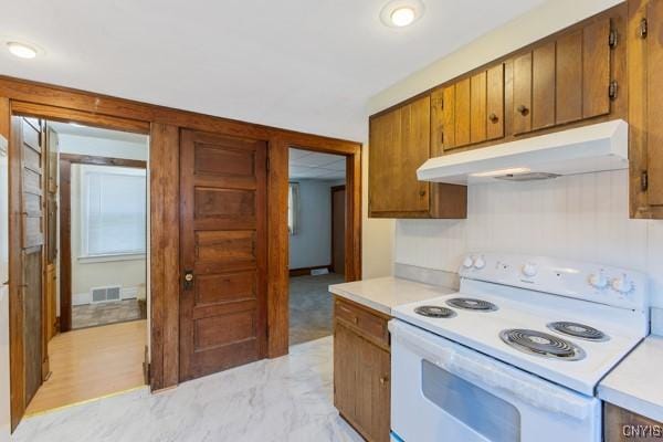 kitchen with white electric range oven