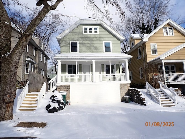 front facade with a porch