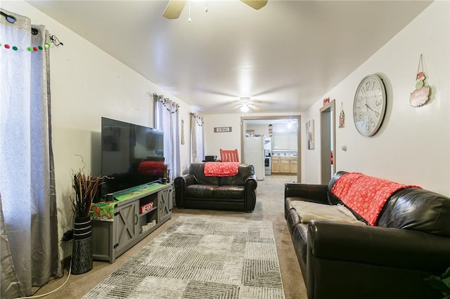 living room featuring light colored carpet