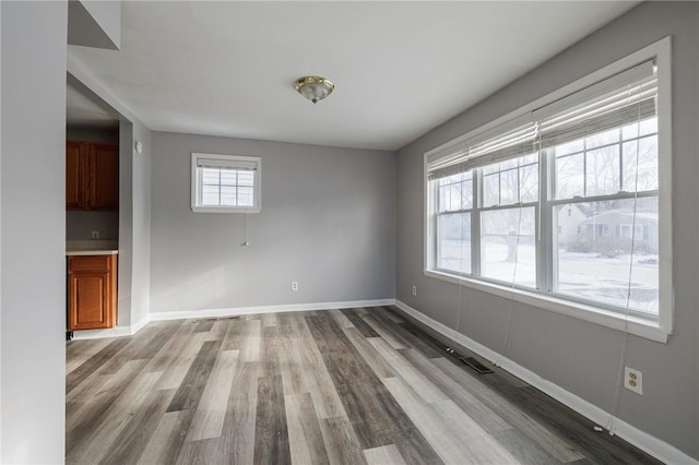 spare room with light hardwood / wood-style flooring