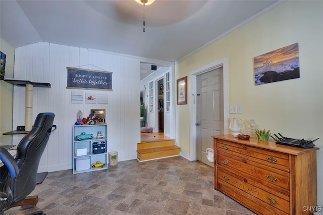 home office featuring crown molding