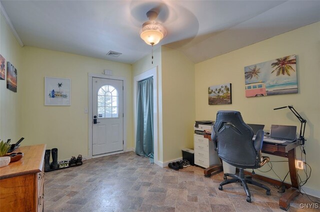 office area featuring ceiling fan