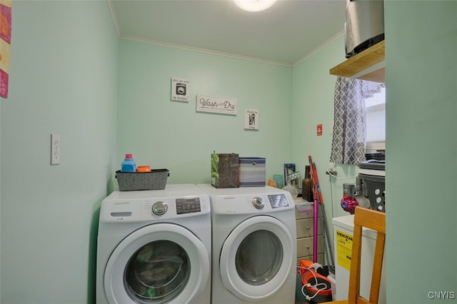 43804 Second St, Alexandria, NY 13679 - laundry area featuring separate washer and dryer and crown molding