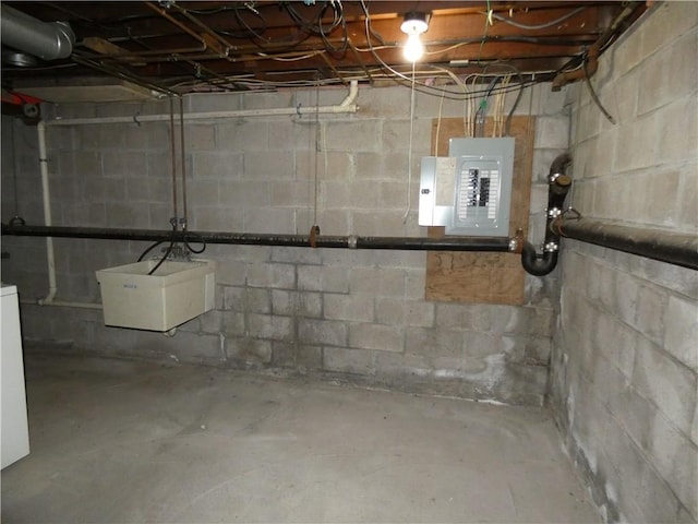 basement featuring electric panel