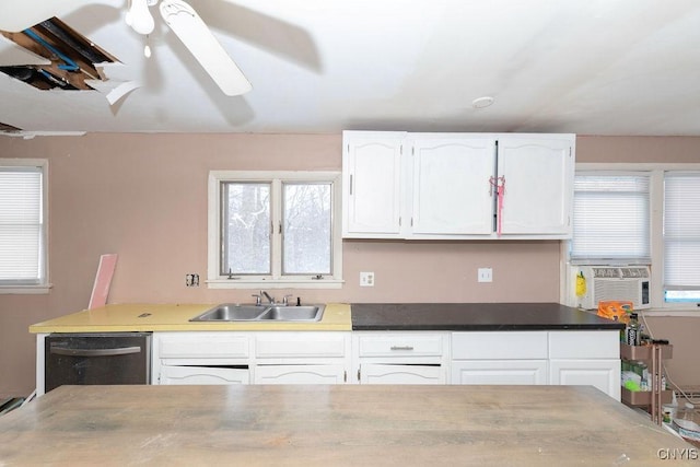 kitchen featuring white cabinetry, dishwasher, cooling unit, and sink