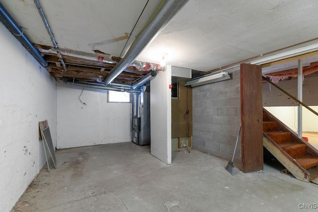 basement with heating unit