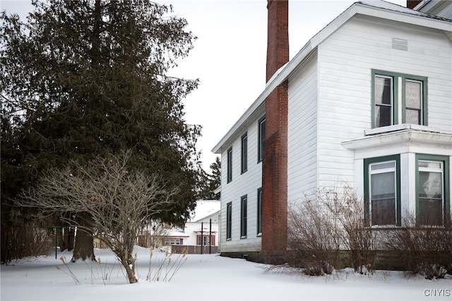 view of snow covered exterior