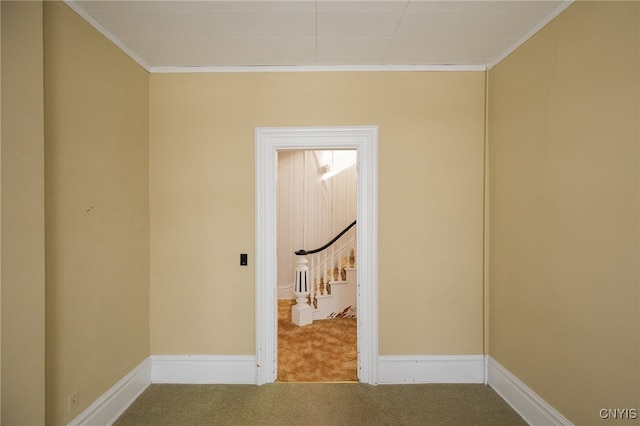 carpeted spare room with ornamental molding