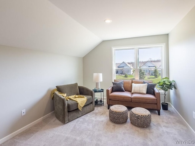 6668 Curtis Ct, Lockport-Town, NY 14094 - living area featuring carpet floors, lofted ceiling, baseboards, and recessed lighting