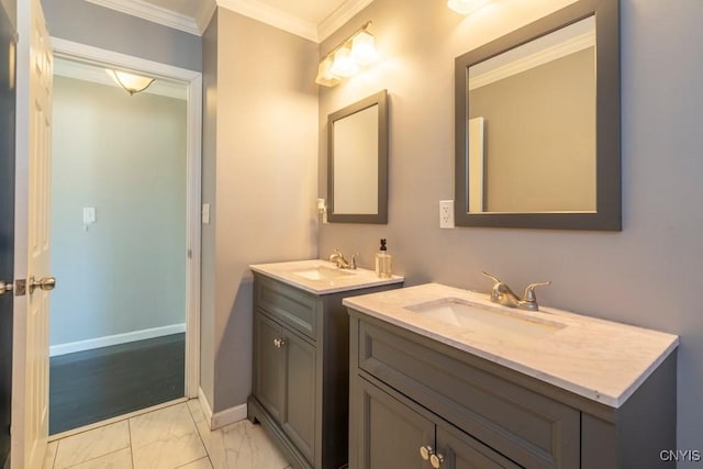 bathroom featuring vanity and ornamental molding