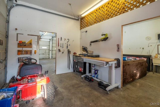 garage featuring a workshop area