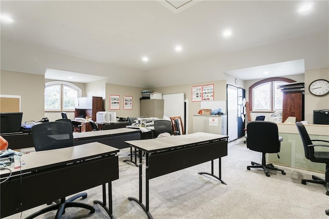 view of carpeted home office