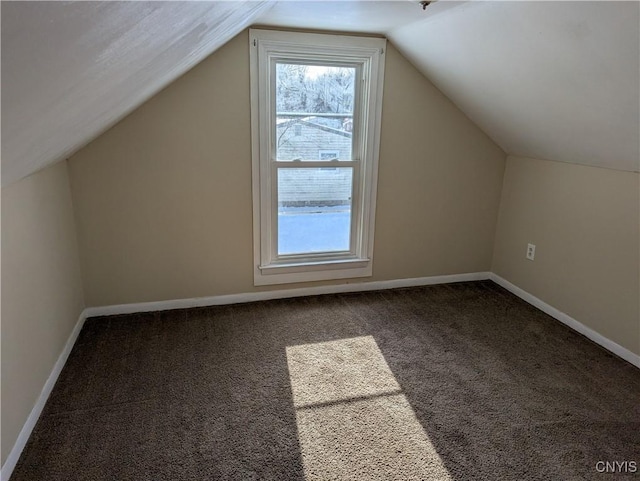 bonus room with carpet floors and lofted ceiling