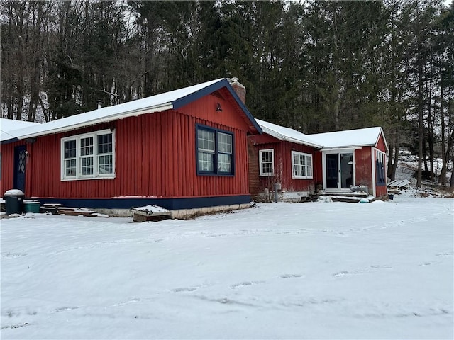 view of snow covered property