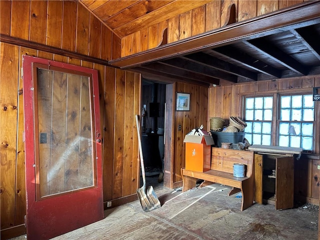 miscellaneous room with wood walls