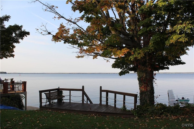 view of dock with a water view