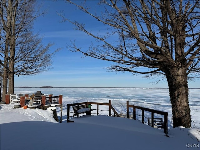 view of dock with a water view