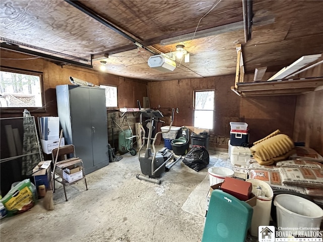 garage with a garage door opener