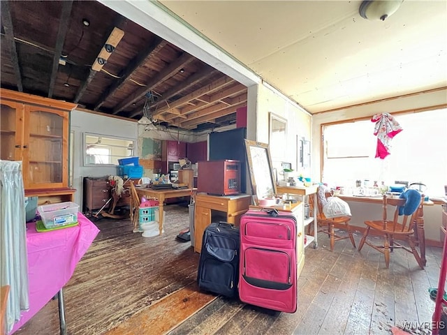 basement with dark wood-type flooring