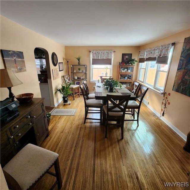 dining space with light hardwood / wood-style floors