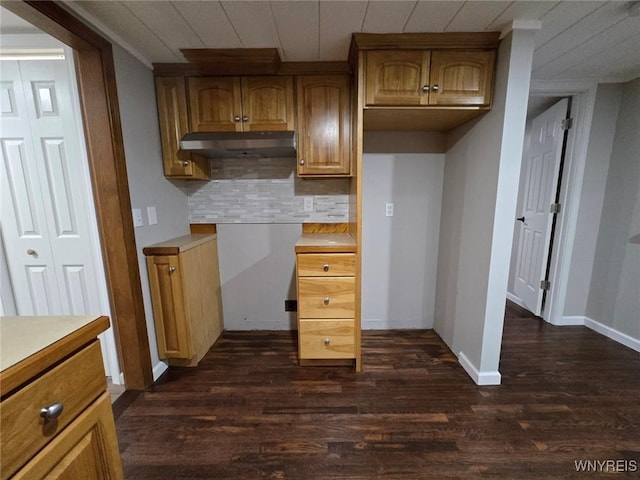 kitchen with backsplash and dark hardwood / wood-style floors