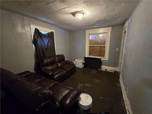 living room featuring concrete flooring