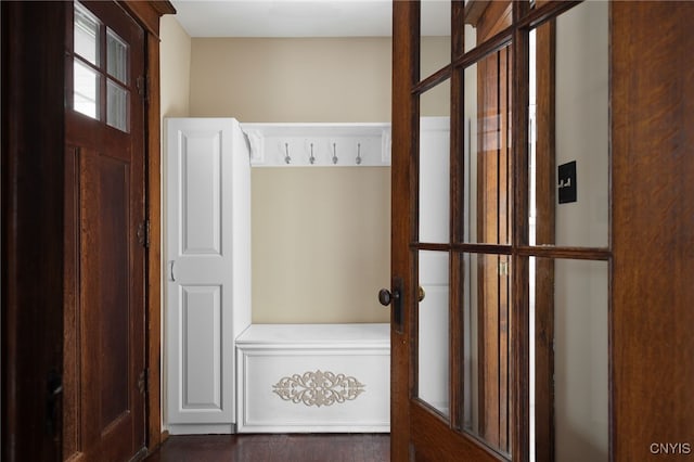 mudroom featuring french doors