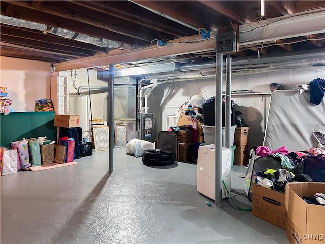 basement with water heater