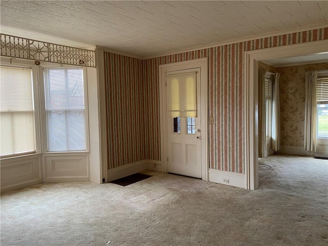 entryway featuring light carpet and plenty of natural light