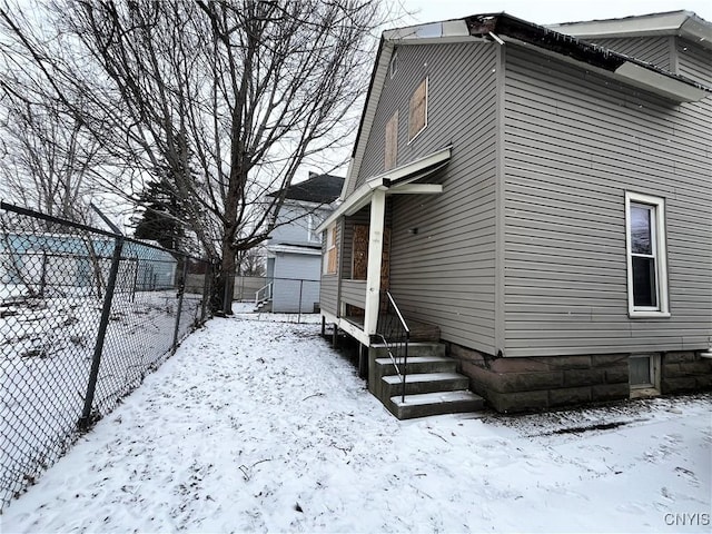 view of snow covered exterior