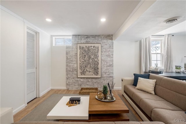 living room with light wood-type flooring