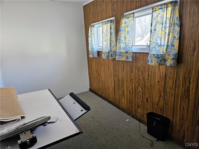 interior space featuring wood walls