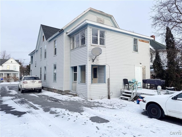 view of snow covered exterior