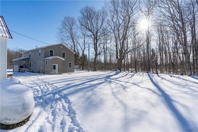 view of yard covered in snow