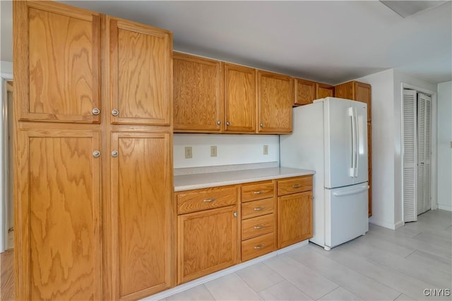 kitchen with white fridge