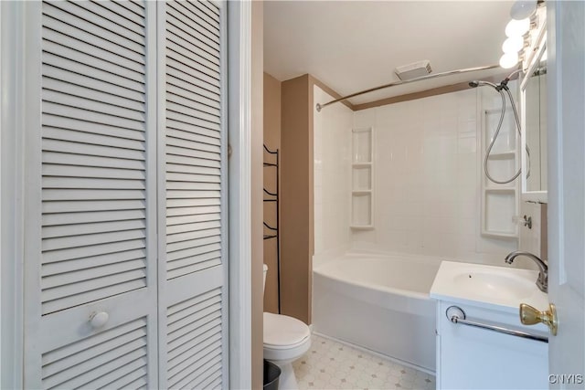 full bathroom with vanity, shower / bathtub combination, and toilet