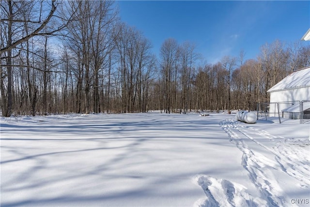 view of yard layered in snow