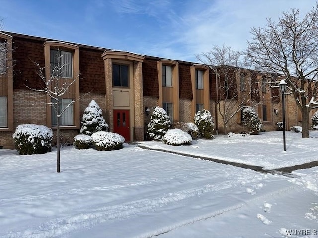 view of snow covered building