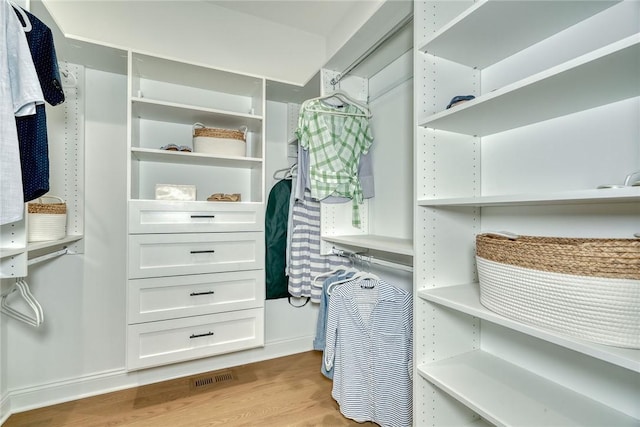 spacious closet with light hardwood / wood-style flooring