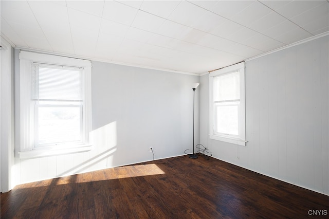 spare room featuring hardwood / wood-style flooring and ornamental molding