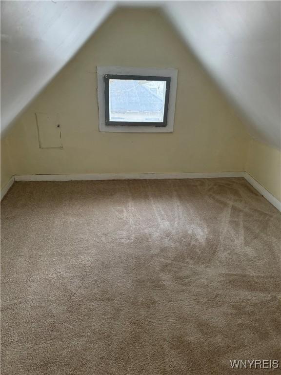 bonus room featuring carpet floors and vaulted ceiling