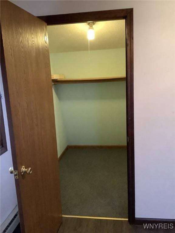 walk in closet featuring a baseboard heating unit