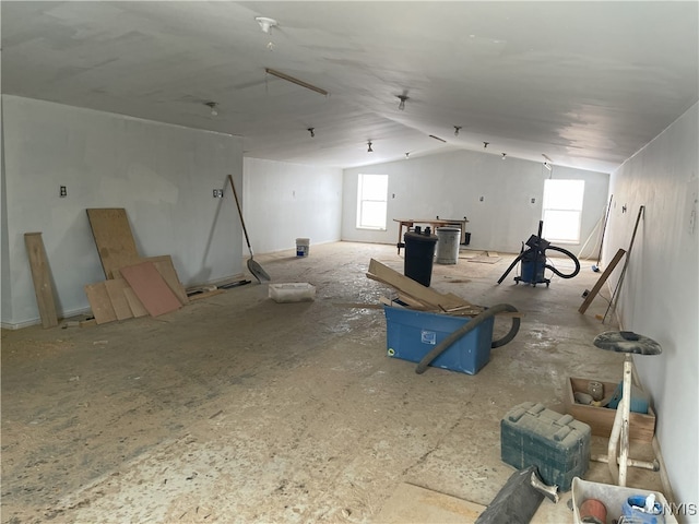 miscellaneous room with lofted ceiling