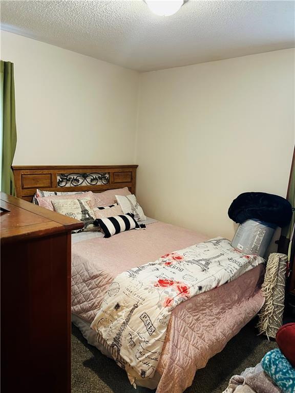 bedroom featuring carpet floors and a textured ceiling