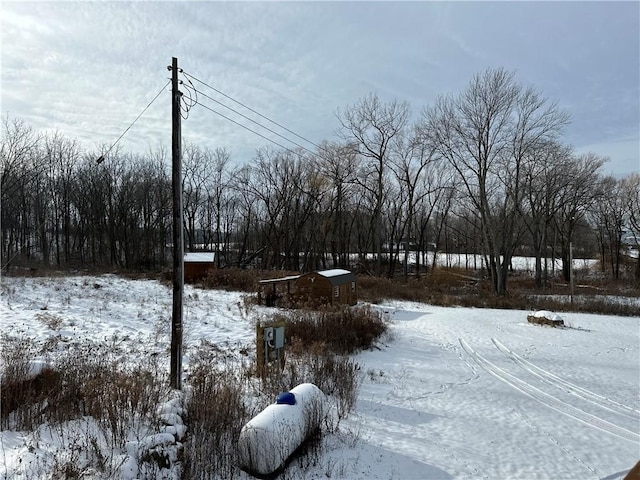 view of yard layered in snow