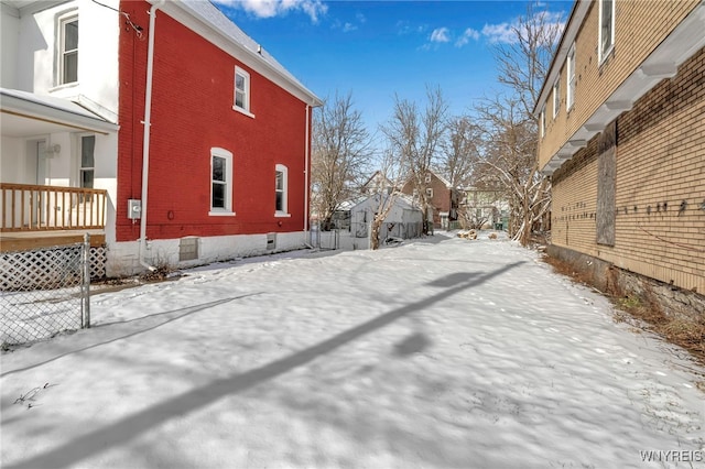 view of snow covered property