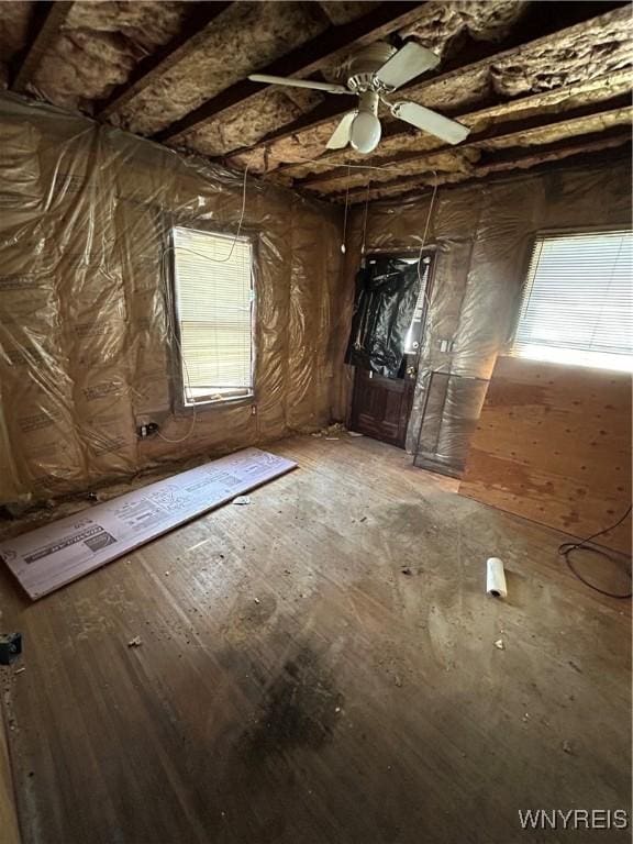 miscellaneous room with ceiling fan and plenty of natural light